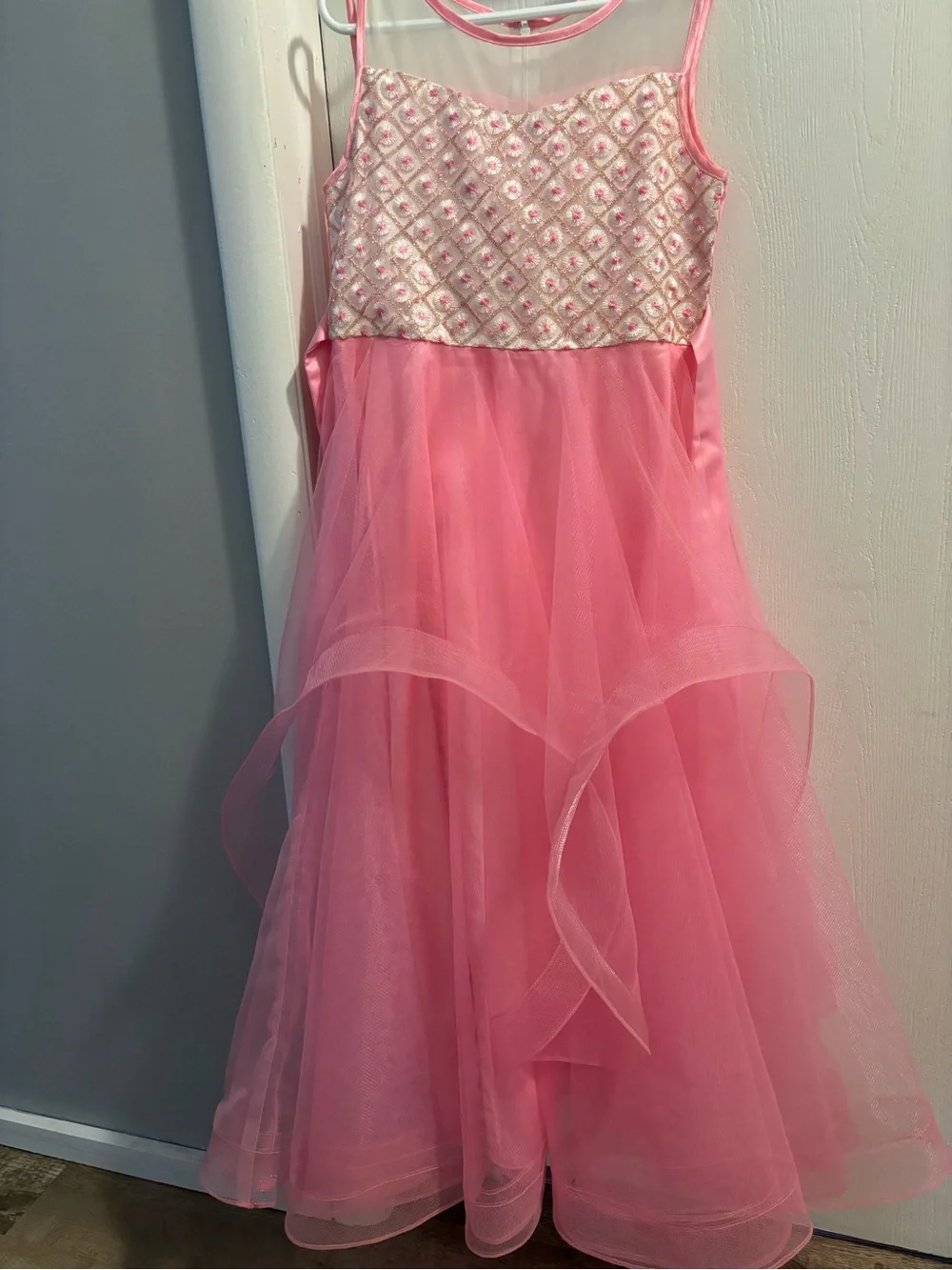 Girls' Pink Tulle Princess Dress with Embellished Bodice